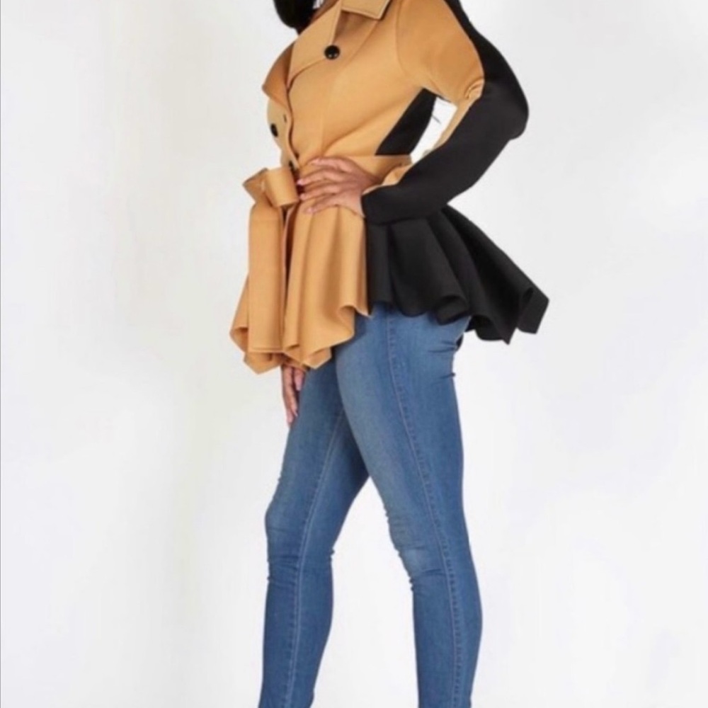 Women's Tan Double-Breasted Peplum Jacket - Picture 3 of 3